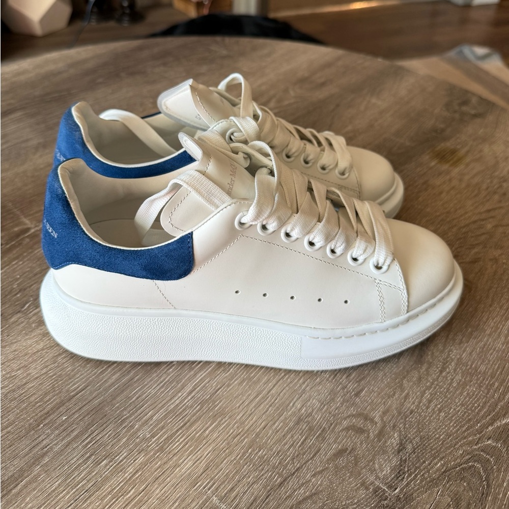 Alexander McQueen Sneakers – White / Blue Suede Heel – Size 8